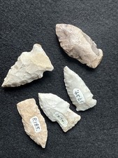 Indian Arrowhead Lot Of 5 Woodland To Archaic Pts Found In Wisconsin #832
