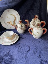 Antique Meijyo Katani Porcelain Dragon Design Tea Service For One STUNNING