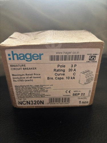 Hager mcb 20a triple pole - hager,