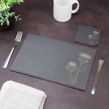 Thistle Slate Placemat Coaster Set Laser Engraved Scotland Shabby Chic Gift