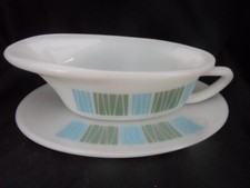 JAJ Pyrex - Matchmaker Design - 1960s Gravy Boat & Saucer