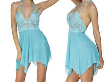 Women Sexy Babydoll Blue Sheer