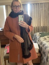 CASHMERE (100%) BROWN SHAWL/WRAP ABOUT 72 X 28 INS RECYCLED FUR TRIM 4 SIDES