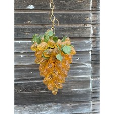 Vintage MCM Orange Textured Lucite Grape Cluster Swag Lamp