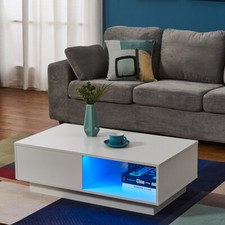 Modern Coffee Table with 1 Drawer Display Shelf Sofa Side End Table with RGB LED