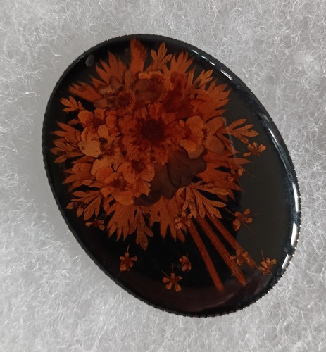 Oval resin floral brooch - oval, pin