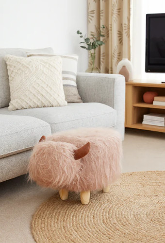 Shaggy highland cow footstool - cow,