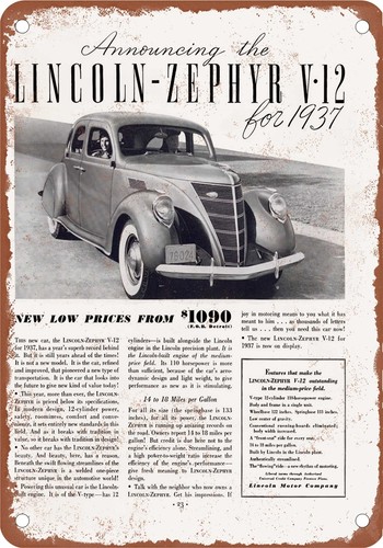 Metal sign 1937 lincoln - metal,