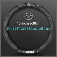 15" PU Leather+Carbon Fibre Steering Wheel Cover For 1967-2025 Mazda All models