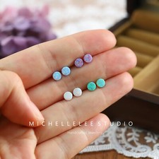 Simple Geometric Opal Stud Earrings, 5mm Multi Color Fire Opal Earrings