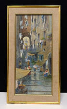 Signed Original Vintage Street Scene Oil on Board Painting - 52cm