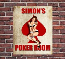PERSONALISED POKER METAL VINTAGE  MAN CAVE SIGN CASINO GIFT PLAYING CARDS DAD