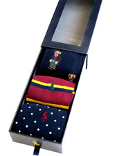 Polo Ralph Lauren 3 pairs mens socks gift box navy blue bear NEW casual dressed
