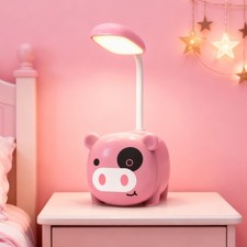 Pink Calf Pen Holder Table Lamp For Students Cartoon Eye Protection Table Lamp