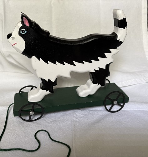 Vtg wooden dog cat pull - vtg,