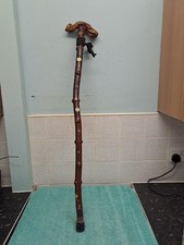 Vintage Tree Bark Wood Walking Stick with Hand Carvings - 100 Cm Long 