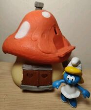 Vintage Schleich Mushroom Smurf House plus McDonald's Smurfette Figure