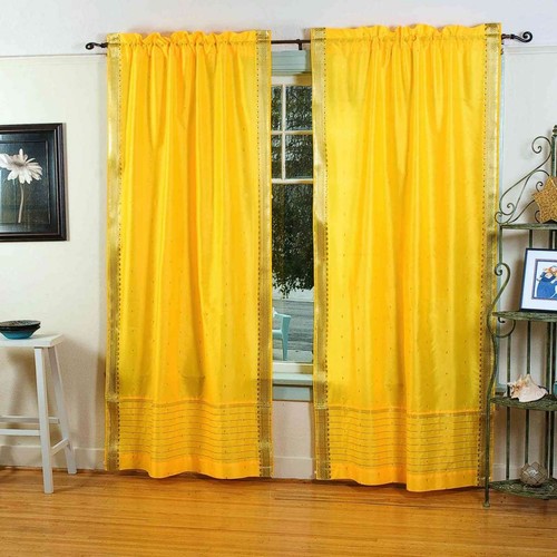 Yellow rod pocket sheer sari - ,
