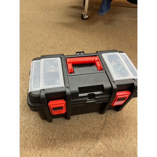 Black plastic tool box with - tool,
