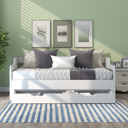 White wooden bed - bed, frame