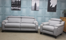 PARKER KNOLL EVOLUTION DESIGN 1701 STATIC 2 SEATER SOFA & CHAIR IN GREY FABRIC