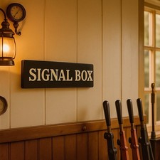 signal box sign train station platform vintage steam railway GWR British SIGNAL