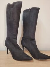 Victoria Jayne Knee Boots UK7 Black Suede Stiletto Heel Side Zip New