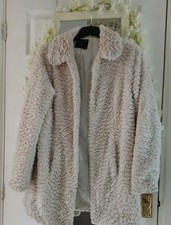 DOROTHY PERKINS long Textured Ivory Cream faux Fur Autumn ? Winter Coat 10 12 M