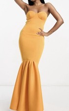 ASOS DESIGN premium bandeau peplum hem maxi dress in marigold orange