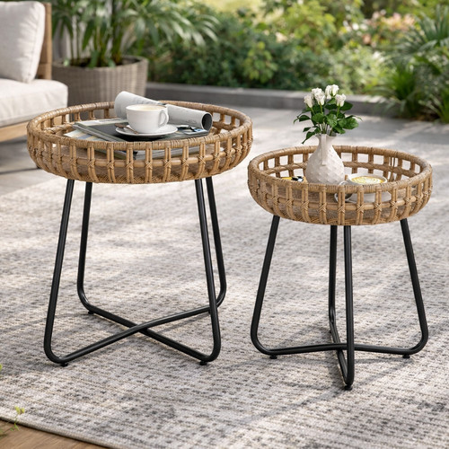 Rattan side tables set nesting - tables,