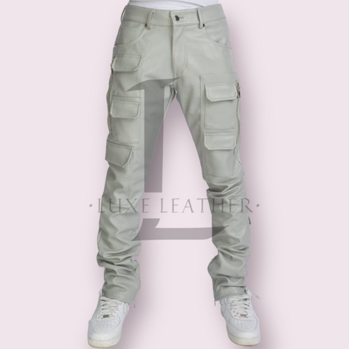 Men white leather pant - men's,