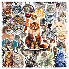 50X Cute Beautiful Maine Coon Cat Elegant Pose Stickers Kitten Cat Lover Decals