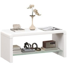 Curved 2-Tier Coffee Table – High Gloss White, MDF with Glass Shelf