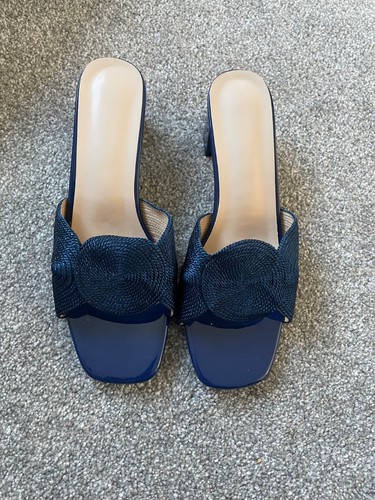 Navy heeled mule sandals - heeled, uk