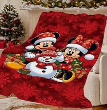 1pc Disney Mickey & Minnie Mouse Christmas Flannel Blanket ,CozySoft Warm Throw 