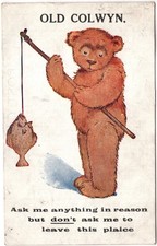 DENBIGHSHIRE - OLD COLWYN, COMICAL TEDDY BEAR FISHING BY SALMON 1919
