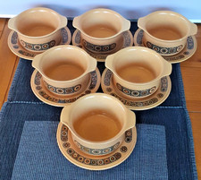 Beautiful Retro Kiln Craft "Bacchus" Design 6 Soup Bowls & 6 Side Plates