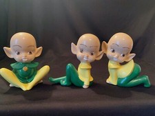 Set of Vtg Pixie Elf Garden Gnome Green/Yellow Paint Your Own Figurines Yard Art