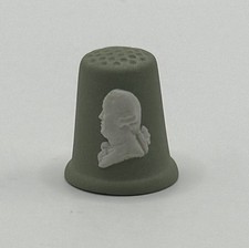 Vintage Wedgwood Jasperware Thimble, Bust of Josiah Wedgwood White on Green