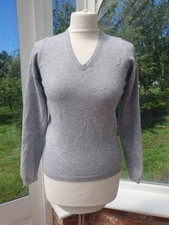 Lochmere Cashmere Jumper Size Xs 8-10 Light Grey V Neck Long Sleeve Machine Wash