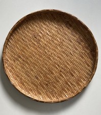 Vintage Wicker Woven Bamboo Very Large Tray / Fruit Platter / Low Bowl 48cm D