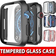 For Apple Watch Case Cover Tempered Glass Screen Protector Series 9 8 7 6 5 SE