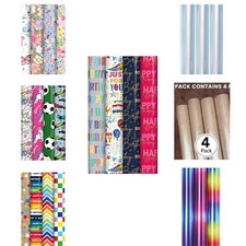 Gift Wrap Roll Happy Birthday Wrapping Paper Rolls Pack Of 4/3 - Assorted Design