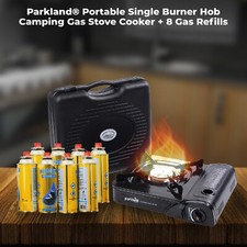 Parkland® Portable Single Burner Hob Camping Gas Stove Cooker + 8 Gas Refills