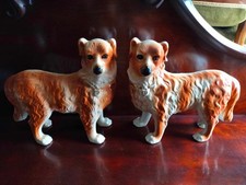 STAFFORDSHIRE DOGS GLASS EYES PAIR ANTIQUE