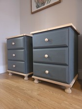 Upcycled Solid Wood 3-Drawer Nightstands – Pair in Inchyra Blue