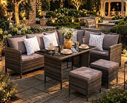 Grey rattan corner sofa - corner,