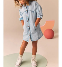 GIRLS NEXT PALE BLUE DENIM COTTON SHIRT DRESS AGE 5 YEARS (REF 634)