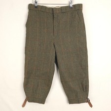 David Andrew Tweed Breeks  Mens W34 Green Windowpane Check Shooting Pure Wool