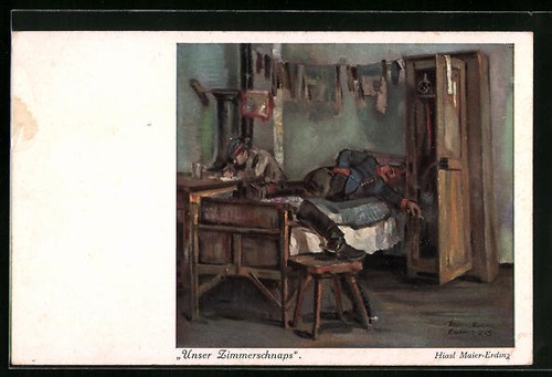 Artist postcard soldier drunk